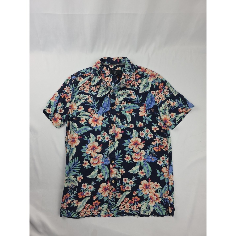 21 Men Hawaiian Print Shirt Blue Floral Men's Size Medium Cotton Tropical Resort